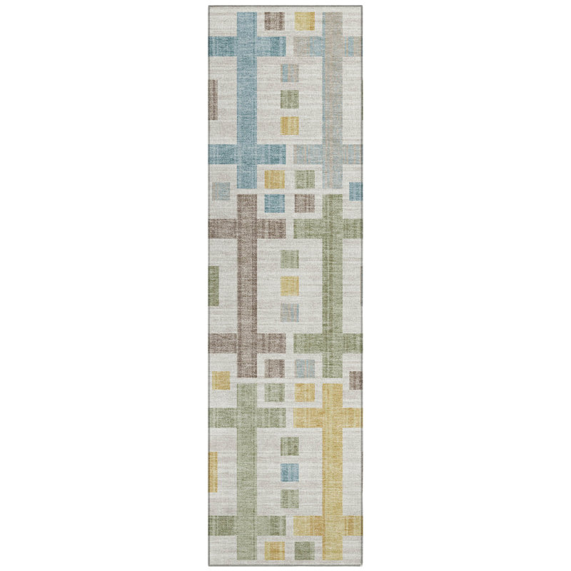 Machine Washable Indoor/Outdoor Chantille ACN2708 Geometric Rug, 2'3" x 7'6" Runner, Ivory