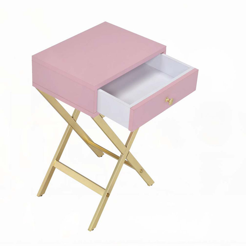 Pink and Gold 1-Drawer Rectangular Accent Table