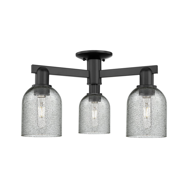 Arcadia - Mathilda - Plafonnier semi-encastré 3 lumières avec abat-jour Mouchette, Noir mat, Gris anthracite
