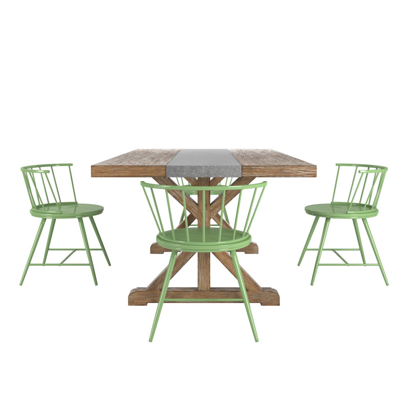 Warner Concrete Veneer Top Dining Table And Low Back Windsor Chairs Set - Stripe Concrete Veneer Top Table And 4 Finish Chairs
