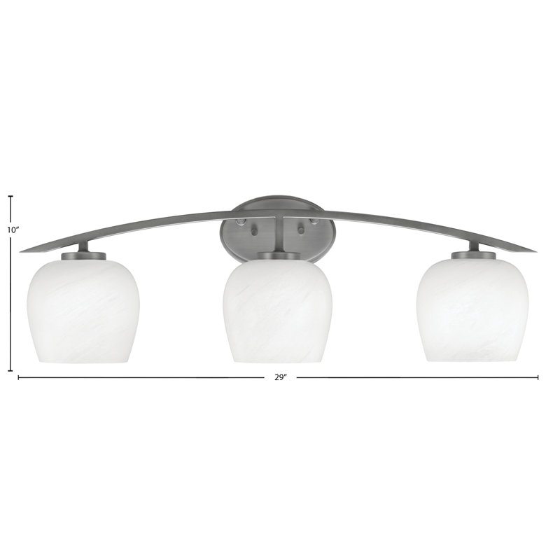 Kurve 3 Light Bath Bar With 6" White Marble Glass, Silver