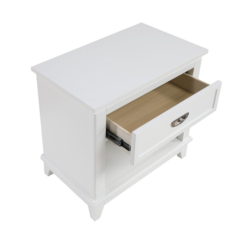 Table de chevet blanche 1pc avec tiroir de rangement et tablette inférieure, Blanc