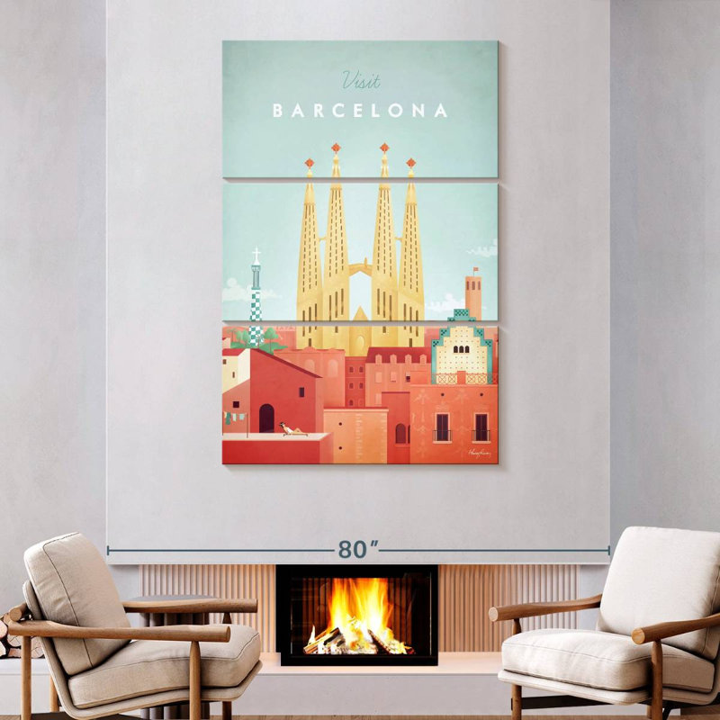 Affiche de voyage rétro Nicci Barcelona, H 74 po x l 48 po