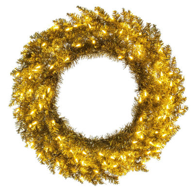 Astoria Grand 24" Gold Tinsel Artificial Pre-Lit Wreath with 50 Warm White LED Mini Lights