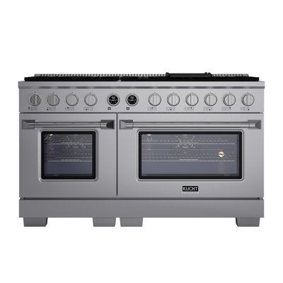 60 po KUCHT 7.9 pieds cubes Pi. Cuisinière à 10 brûleurs à gaz double pour gaz naturel en acier inoxydable + hotte sous l'armoire