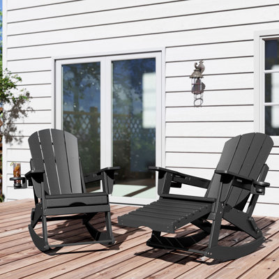 Hdpe Adirondack Folding Rocking Chair With Retractable Ottoman And Cup Holders by Rosecliff Heights