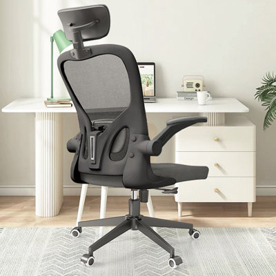 Cadell Ergonomic Office Chair, Home Office Desk Chairs with Lumbar Support, 3D Headrest and Flip Up Arms, Rockable Swivel