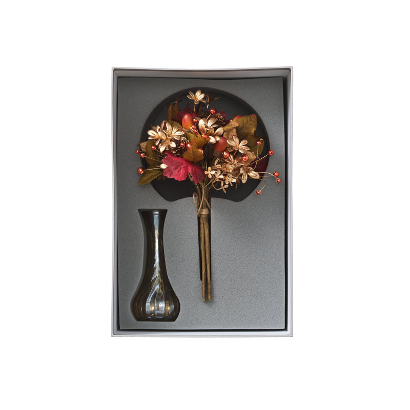 Harvest 9"H Floral Arrangement in Glass Vase, 11" H x 7.5" W x 7.5" D
