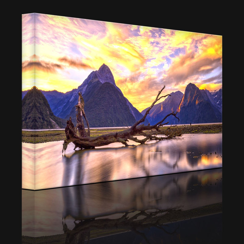 Uprooted Tree In Beautiful Mountain Landscape by No - Wrapped Canvas Print, 40cm H x 60cm W x 4.5cm D, With lighting