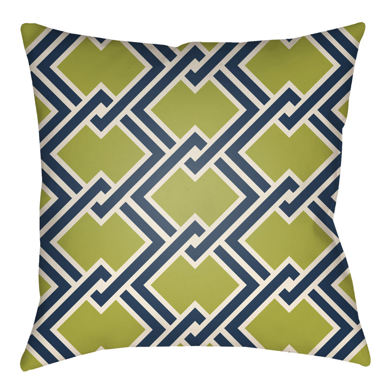 Litchfield Cabana Geometric Reversible Throw Pillow, 26" H x 26" W, Lime Green/Navy Blue