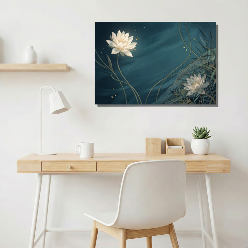 Art mural sur toile, "Nymphéas blanches", 20"H x 30"W