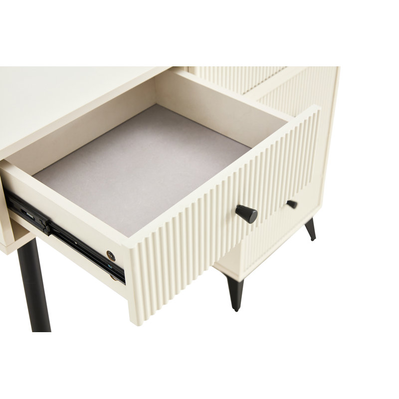 Abraam Make Up Vanity Set Dressing Tabl with Upholstered Stool and Round LED Variable Light Mirror