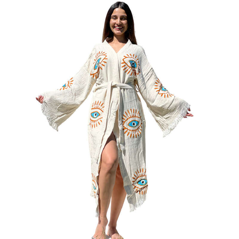 Peignoir de plage Kimono Mystic Eye, Beige
