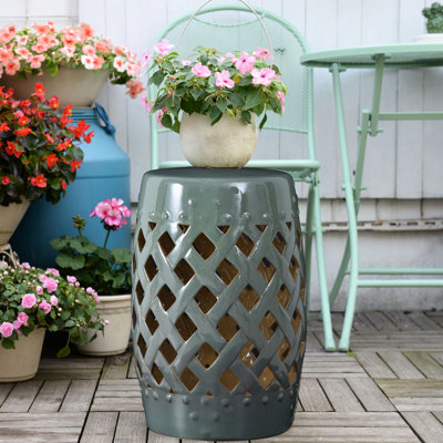 Tabouret de piscine en céramique avec motif tissé, table de bout décorative fonctionnelle pour l'extérieur, ornement, fabrication