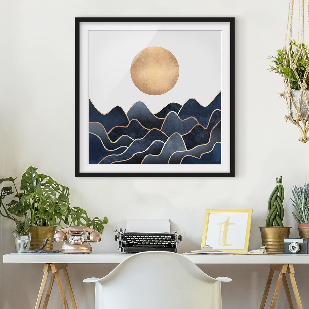 Gerahmtes Poster Golden Sun Blue Waves