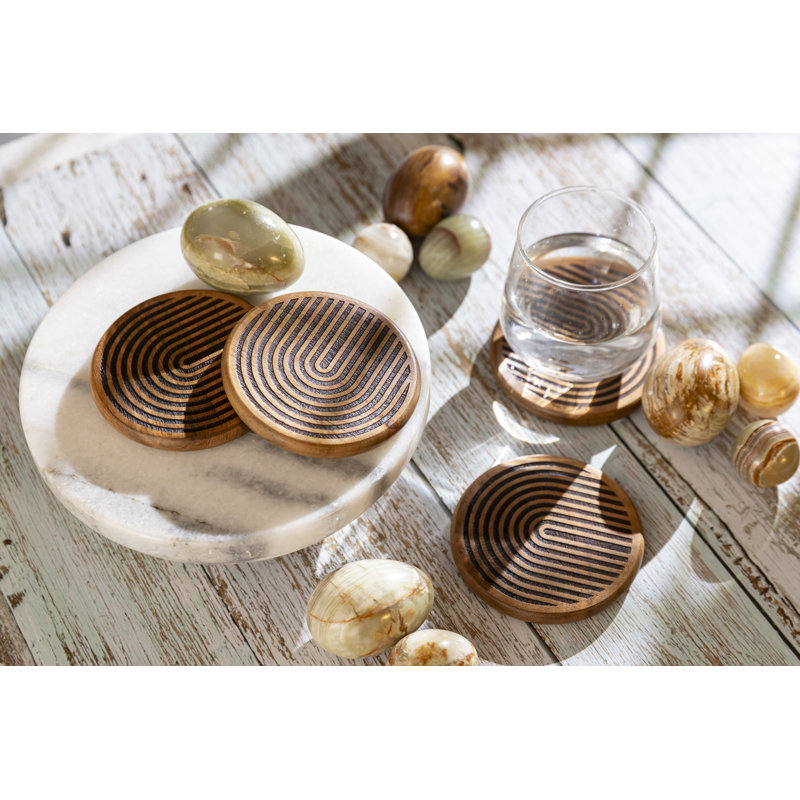 Ensemble de 4 sous-verres en bois avec incrustation