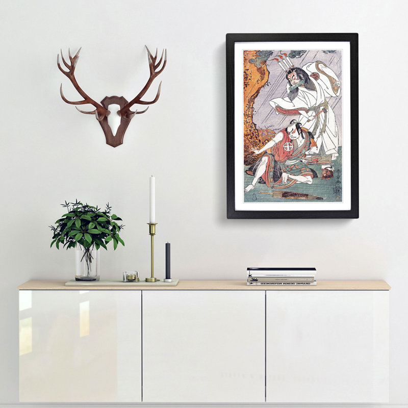 Uzaemon & Otani by Katsukawa Shunsho - Picture Frame Painting Print, 36cm H x 27cm W x 2cm D, Black Framed
