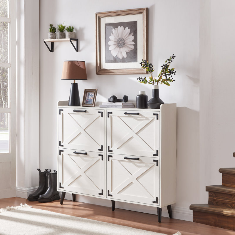 Armoire de rangement pour chaussures Chea avec tablettes réglables, Bois blanc, 4