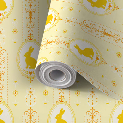 Peel and Stick Wallpaper Contact Paper Yellow Bunny Ornate Floral Self Adhesive and Removable 24in x 118in(60x300cm)