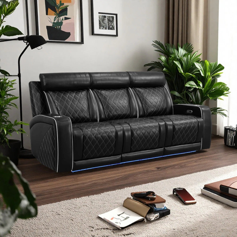 Canapé inclinable 3 places en cuir