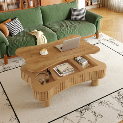 Table basse ronde cannelée avec plateau en verre trempé, structure en similicuir, base en métal émaillé cuit et rangement caché, table d'appoint minimaliste moderne pour le salon