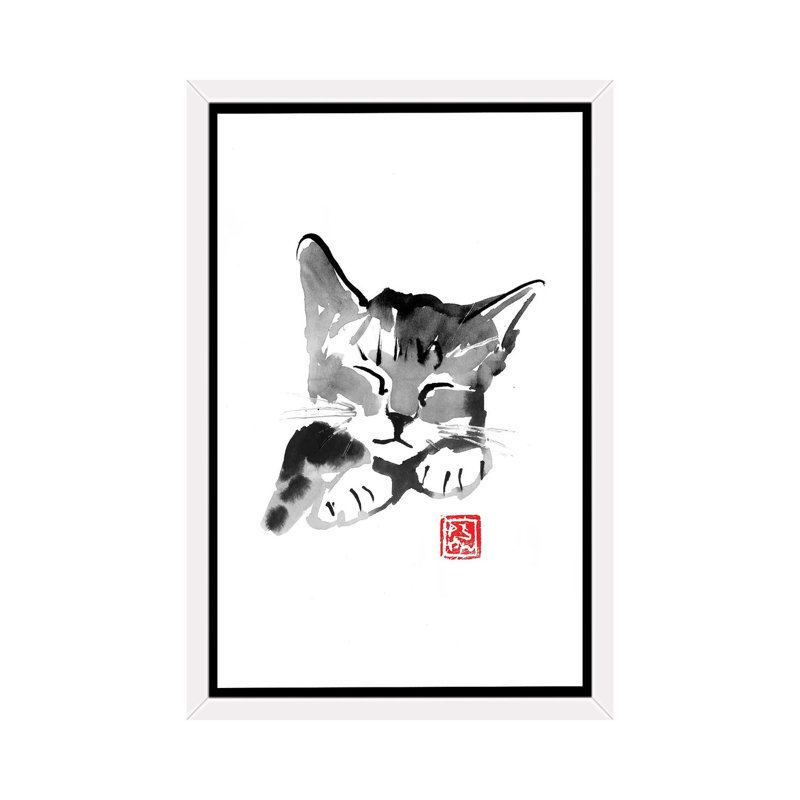 «Cute Cat» par Péchane - impression d'art graphique, Toile blanche encadrée, H 60 po x l 40po x P 1,5 po, Pas de tapis
