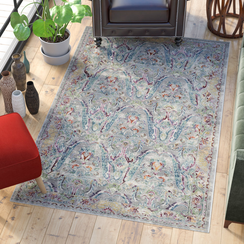 Tapis gris / rose / bleu Arhaan, Rectangle 3 pi x 5 pi