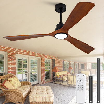 Ventilateur de plafond de 60 pouces avec lumière et télécommande, moteur à courant continu silencieux, lumière DEL à intensité variable, 3 pales en bois massif, ventilateur réversible à 6 vitesses, adapté à une utilisation intérieure à la maison