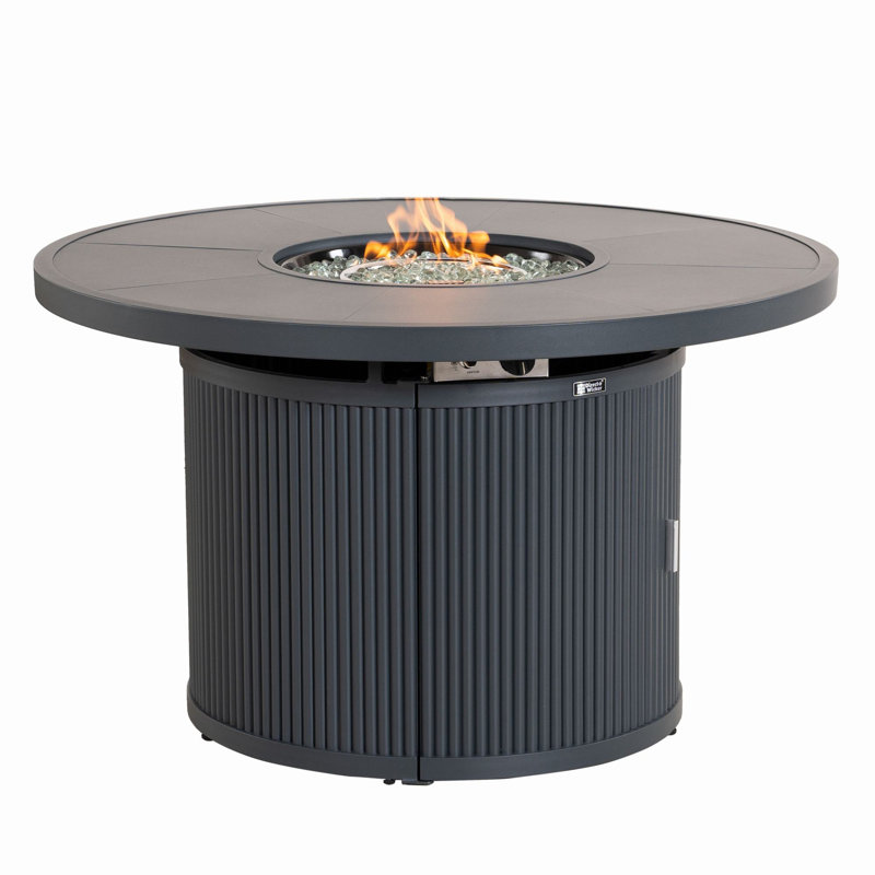 Table ronde de foyer au propane en aluminium Areefa de 125 cm de large