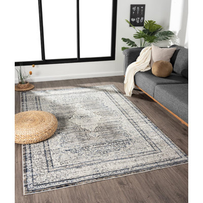 Tapis crème et gris foncé à motif de médaillons Volos Collection