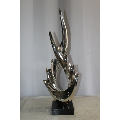 Abstract & Geometric Silver Modern Abstract Resin Statue on Marble Base 13" x 7" x 36"H