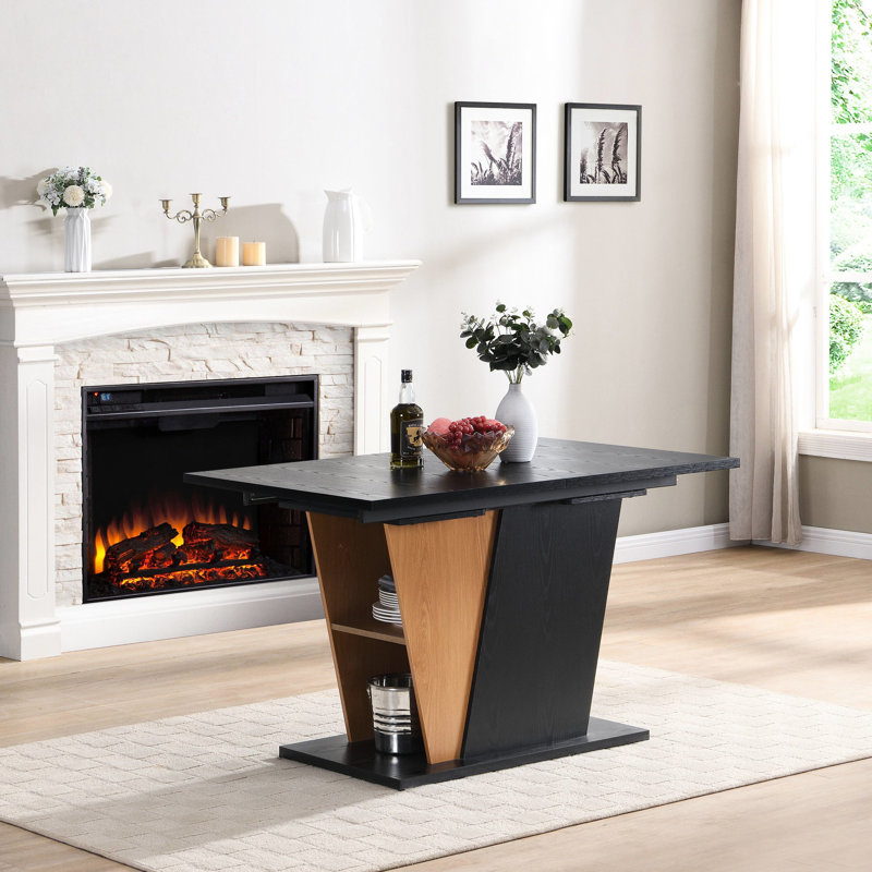 Table extensible de 60,82 pouces avec rangement - Style moderne en bois. Base en métal, plateau de table réglable pour les compartiments de cuisine et de bureau. Cadre, maison