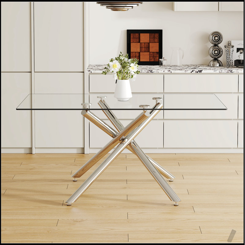 Large Modern Minimalist Rectangular Glass Dining Table with 0.39\