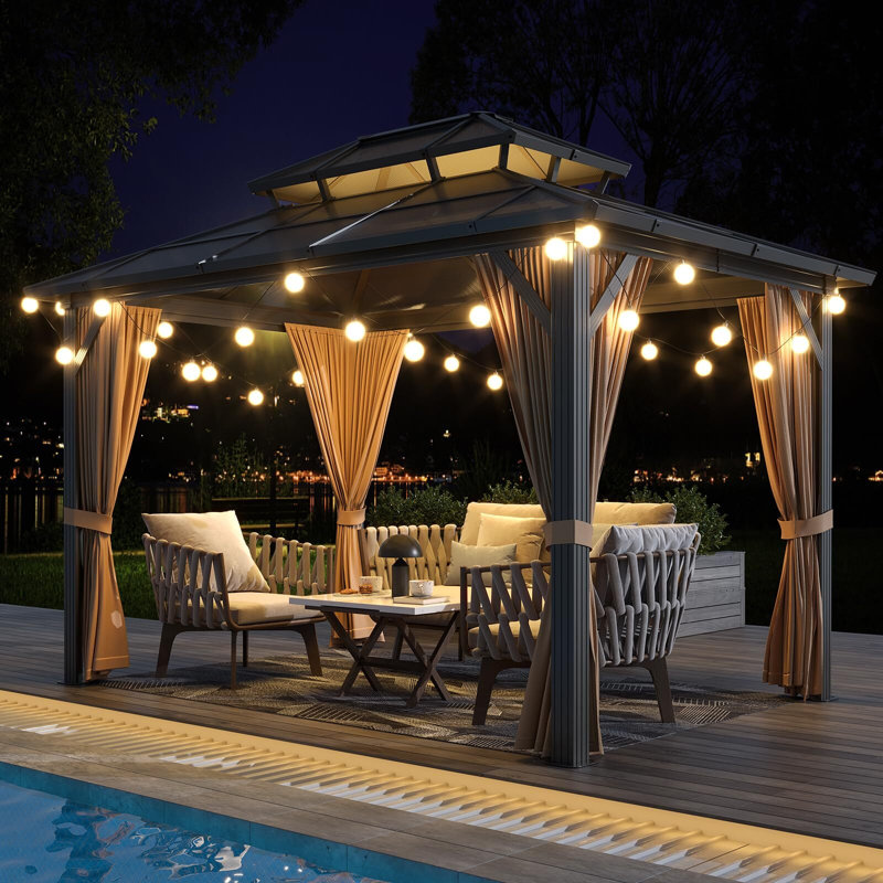Aluminum Patio Gazebo, 120" W x 144" D, Brown