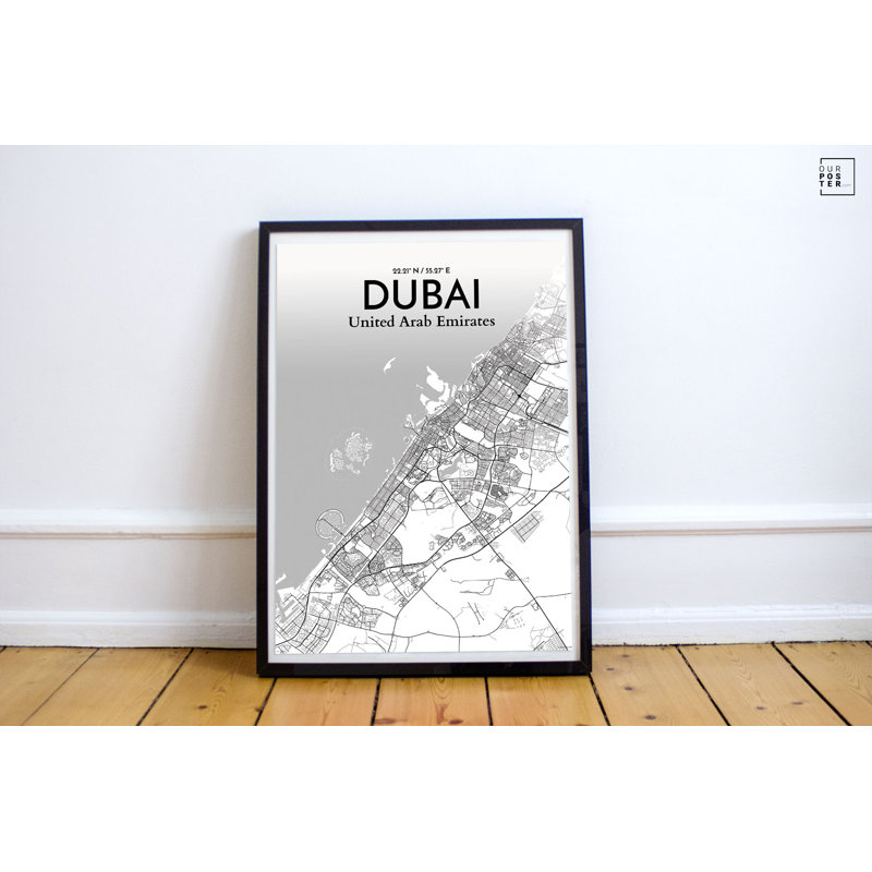 « dubaï city map », reproduction d’impression sur affiche en tons, H 17 po x l 11 po