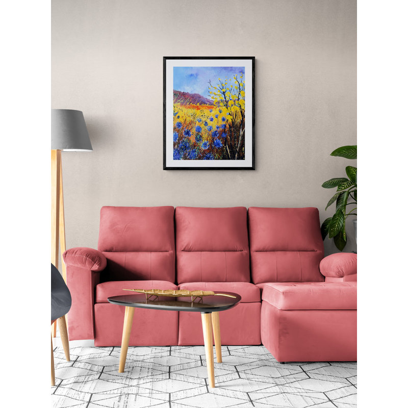 Blue Cornflowers Print by Pol Ledent, Black Single Picture Framed Paper, 31.2" H x 25.2" W x 0.88" D