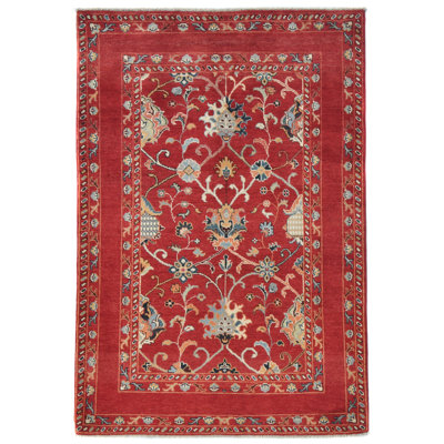 One-of-a-Kind Red Floral Modern 4x6 Oriental Area Rug