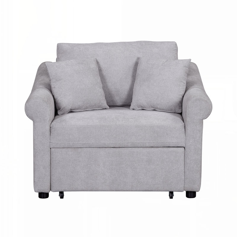 Azair Chenille Convertible Sleeper Chair with Adjustable Backrest, 3 IN 1 Lounger Chair Turns Into Bed, Single Bed for Living Room