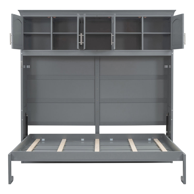 Grand lit escamotable mural grand format avec armoires supérieures, gris (VIEUX SKU: LP006665AAE), Gris, Grand lit