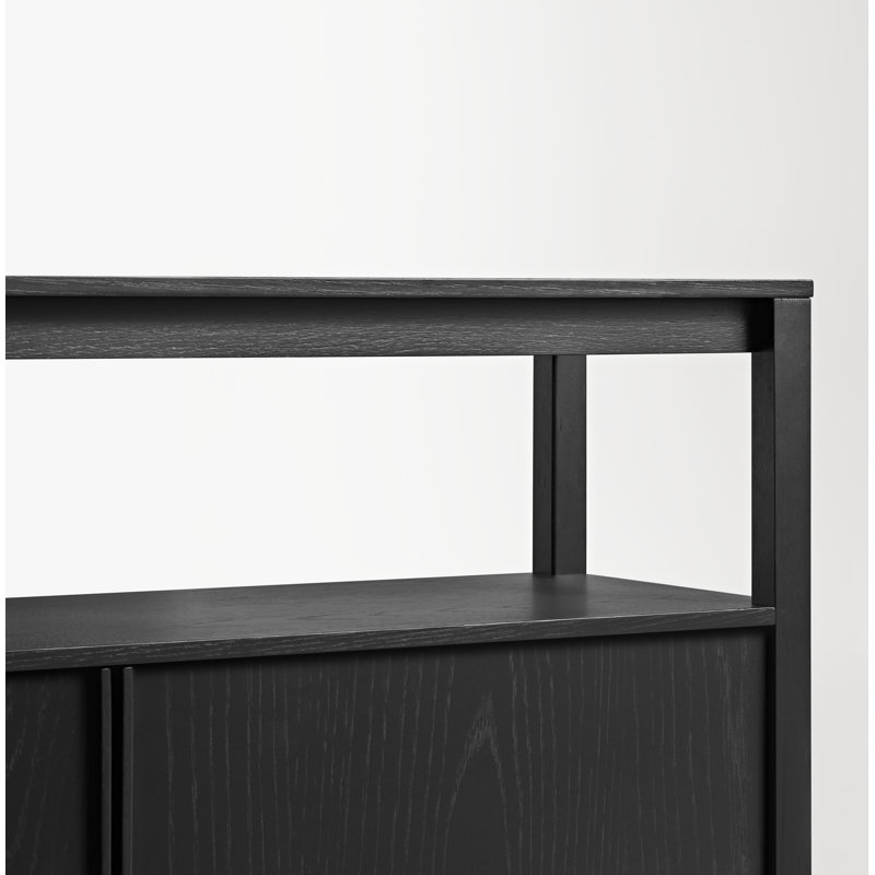 Open Plan Low Bookcase with Storage, (2 Sheves) 26" H x 80" W x 13" D, Black on Oak
