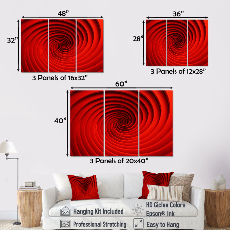 Bernardsville - ensemble de reproductions d'art abstrait spirales murales, Toile tendue, H 40 po x l 60 po x P 1 po
