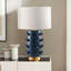 Lampe de table haute en céramique 26 po avec abat-jour en tissu bleu marine / blanc Farrington-390934338