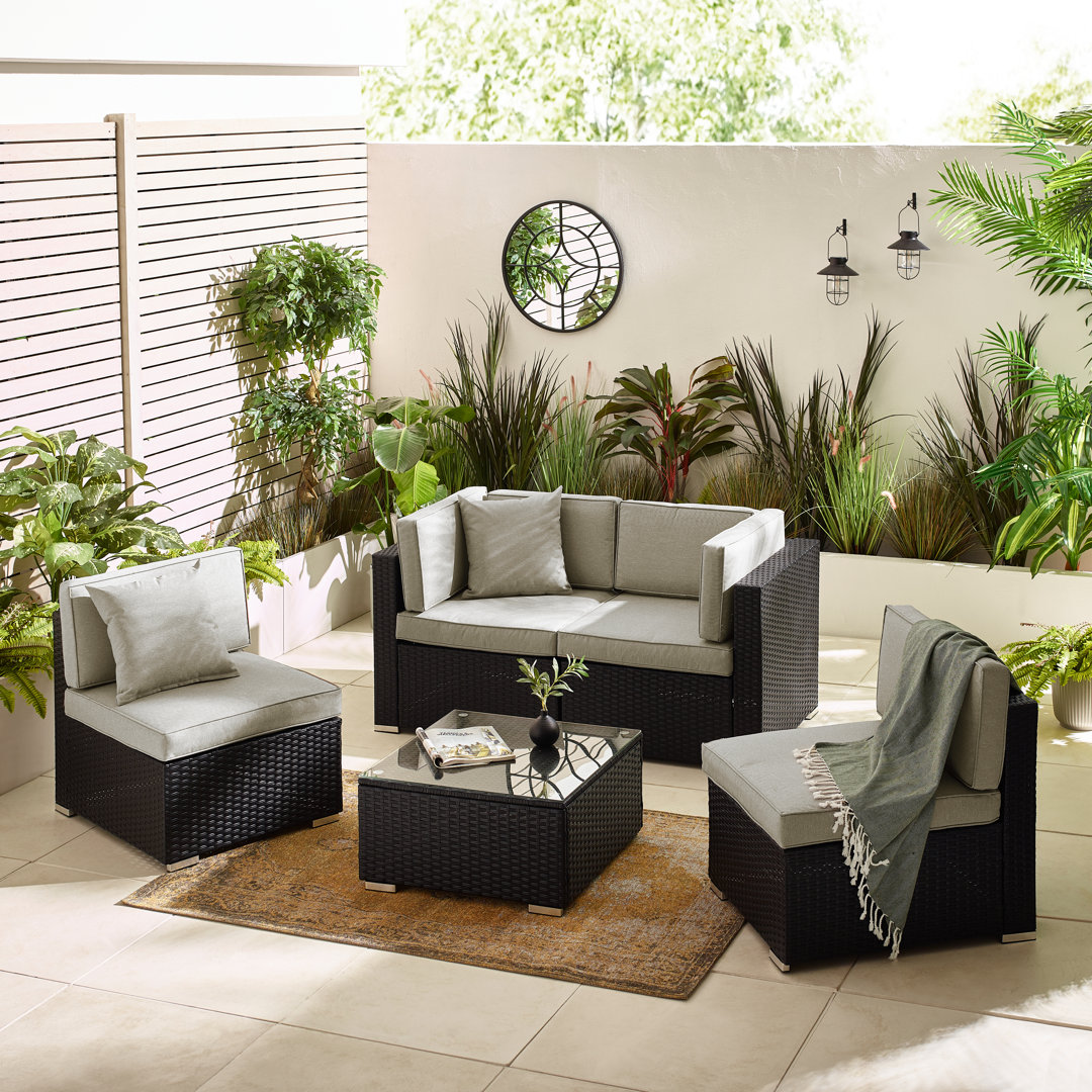 Miacomet Modular PE Rattan Garden Sofa Set and Table for Modern Gardens and Patios (Cover Included)