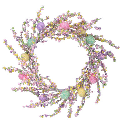 26" Iridescent Glitter Berry And Egg Wreath