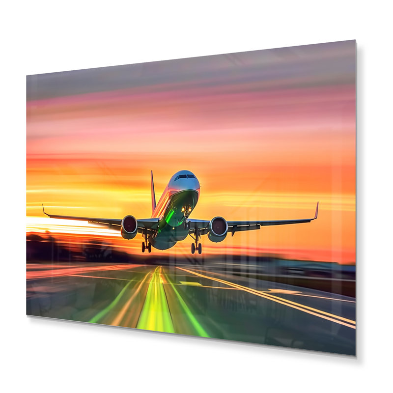 Coucher de soleil sur le tarmac II sur impression métallique, H 12 po x l 20 po