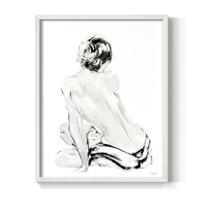 Impressionistic Soft Nude II Framed Print - Solid Wood, 30" H x 24" W, White