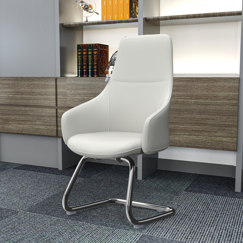 Stiller Leather Office & Conference Chair – Executive Desk Seating with Fixed Arms, Lumbar Support, Swivel Base, and Iron Frame