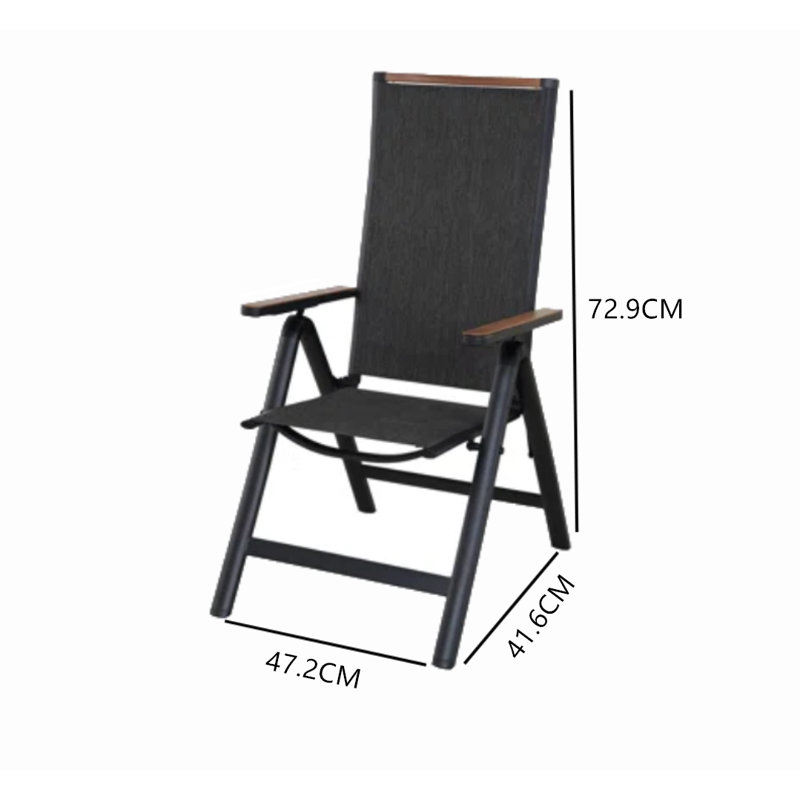 Set of 2 Folding Aluminium Garden Chairs with Armrests, 6-Position Adjustable High Back, Breathable Mesh Seat, Grey