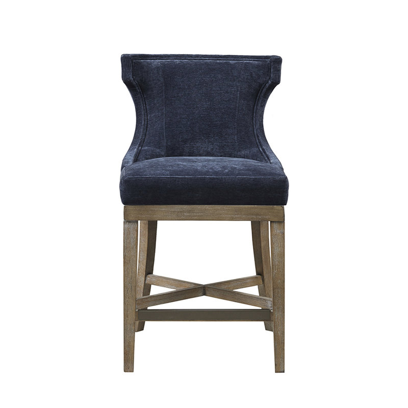 Tabouret de comptoir avec siège pivotant à 360 degrés - Bleu marine, base en bois massif, capacité de 300 lb, fonction pivotante élégante au choix