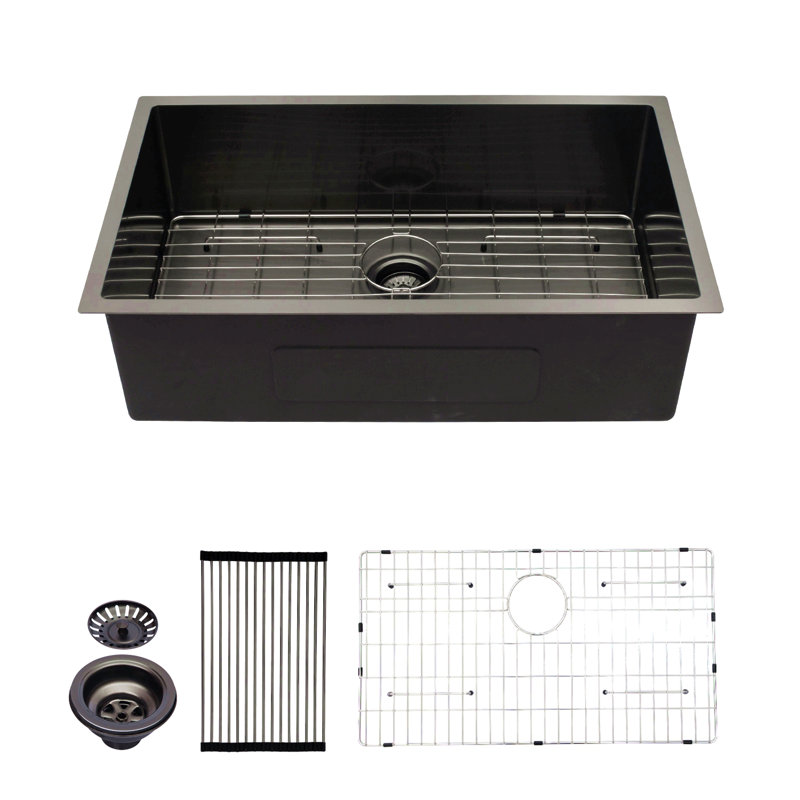 Gunmetal Black Kitchen Sink - Undermount Singel Bowl Kitchen Basin 16 Gauge Stainless Steel With 10 Inch Deep